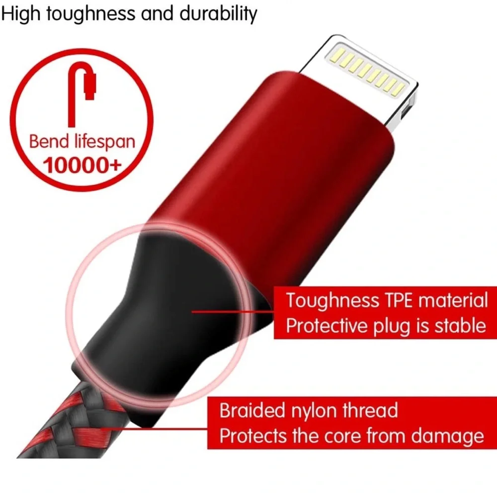 Lightning Cable Fast Charging High Speed Chargers Compatible with iPhone 5 Pack